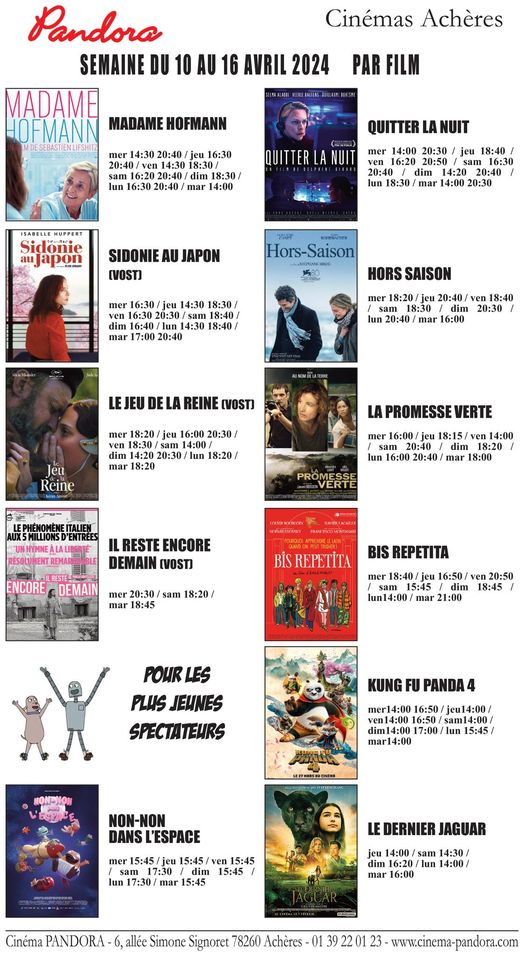 Cinéma d'Achères, prog du 10 au 16 avril