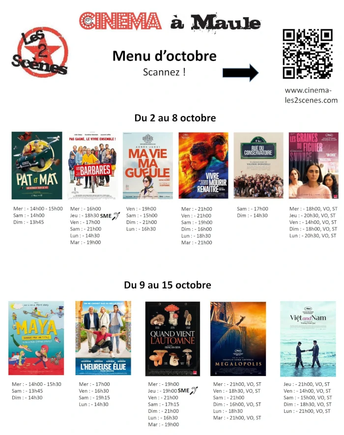 Cinéma de Maule, prog du 2 au 8 octobre