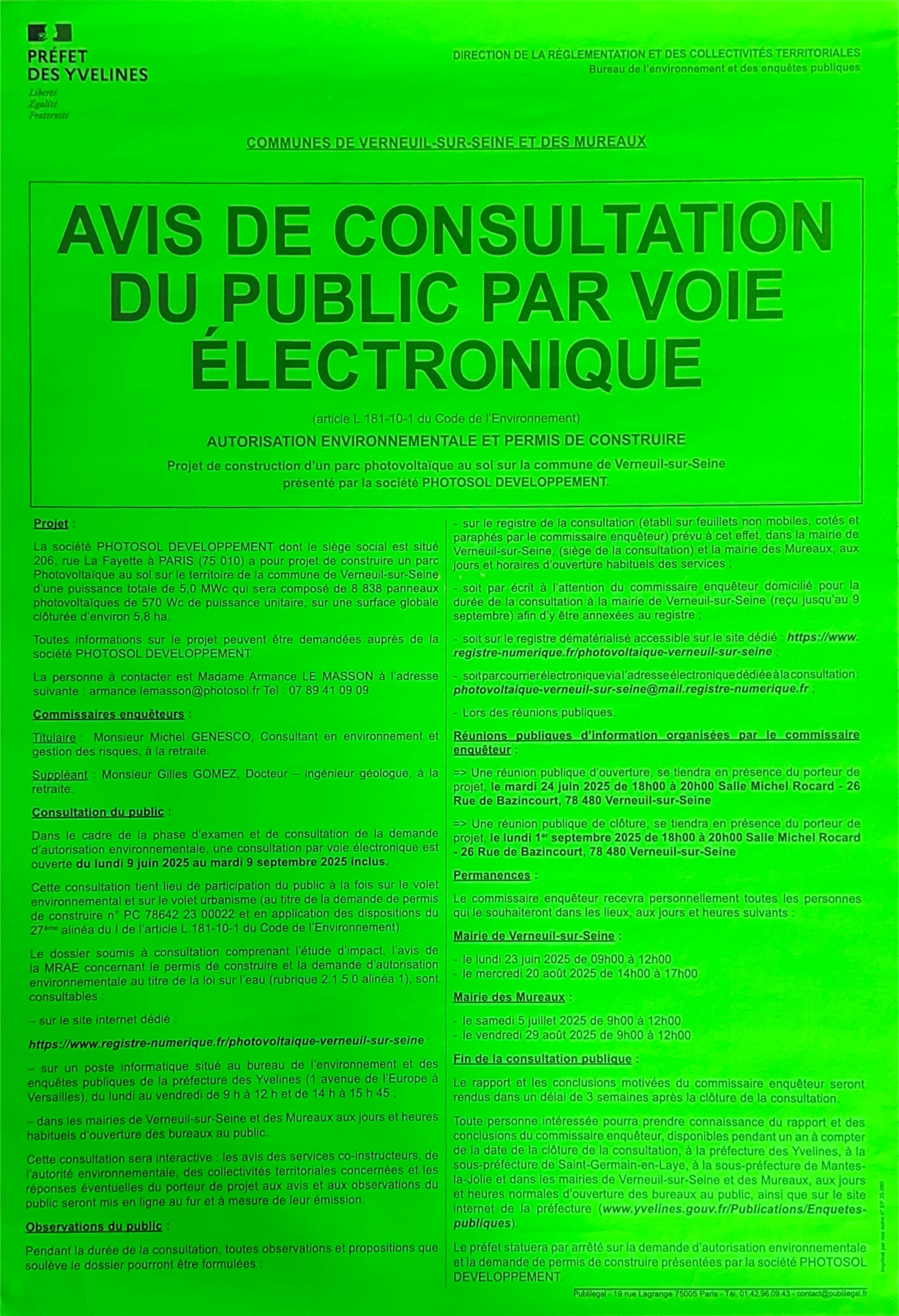 Enquête publique du 09/06/2025 au 09/09/2025 sur l'installation de panneaux photovoltaïques à l'aérodrome des Mureaux/Verneuil-sur-Seine