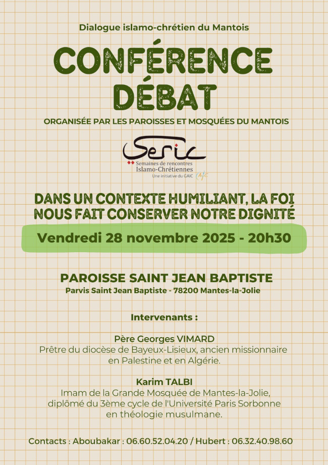 Rencontres Islamo-Chrétiennes du Mantois à Mantes-la-Jolie (78) le 28/11/2025