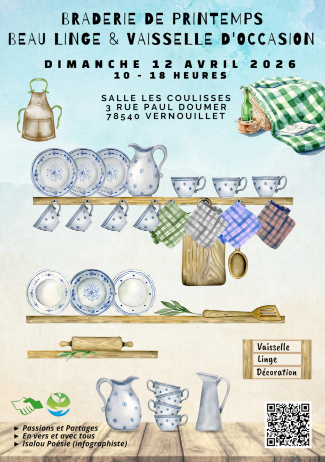 Braderie du beau linge et de la vaisselle d'occasion à Vernouillet (78) le 12/04/2026