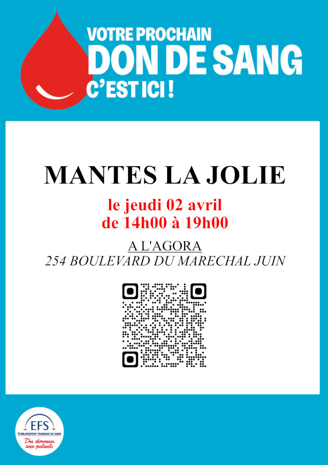 Collecte de sang à Mantes-la-Jolie (78) le 02/04/2026