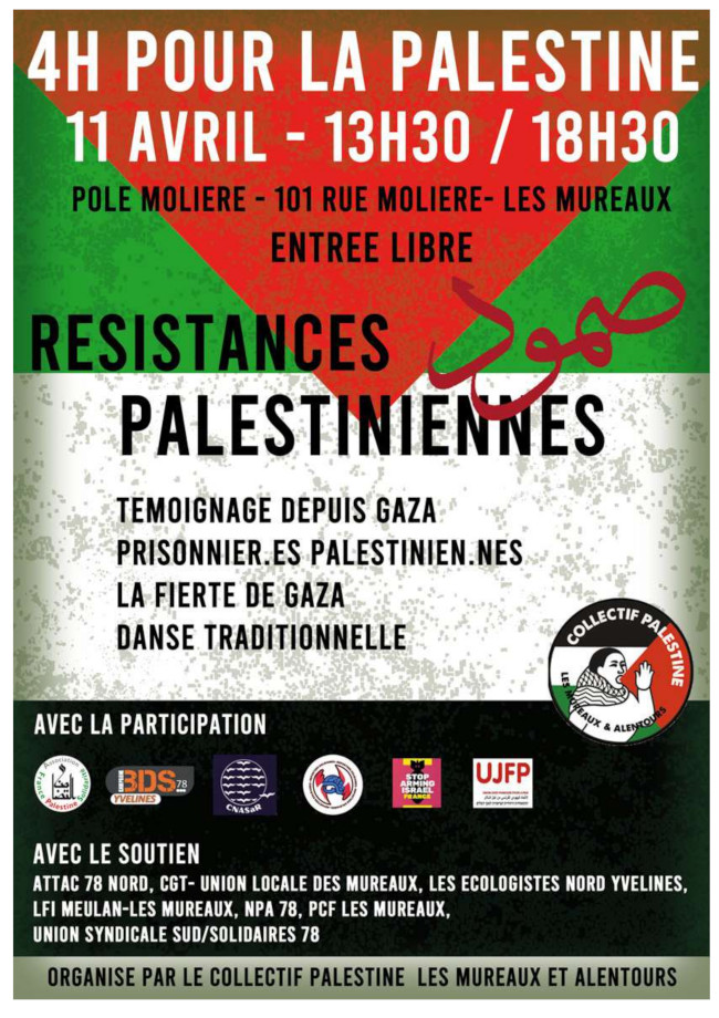 "4h pour la Palestine !", aux Mureaux (78) le 11/04/2026