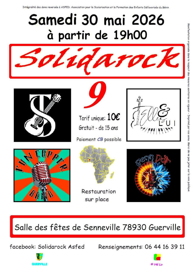 Solidarock, concert solidaire à Guerville (78) le 30/05/2026