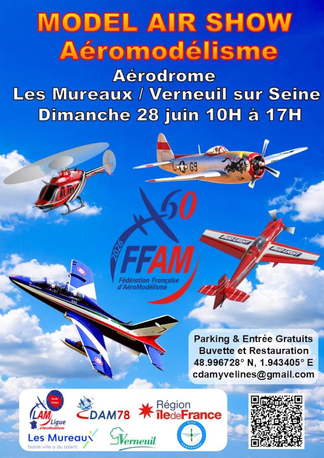 Model air show, meeting d'aéromodélisme à l'aérodrome des Mureaux / Verneuil-sur-Seine (78) le 28/06/2026