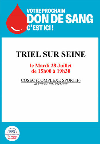 Don du sang à Triel-sur-Seine (78) le 28/07/2026