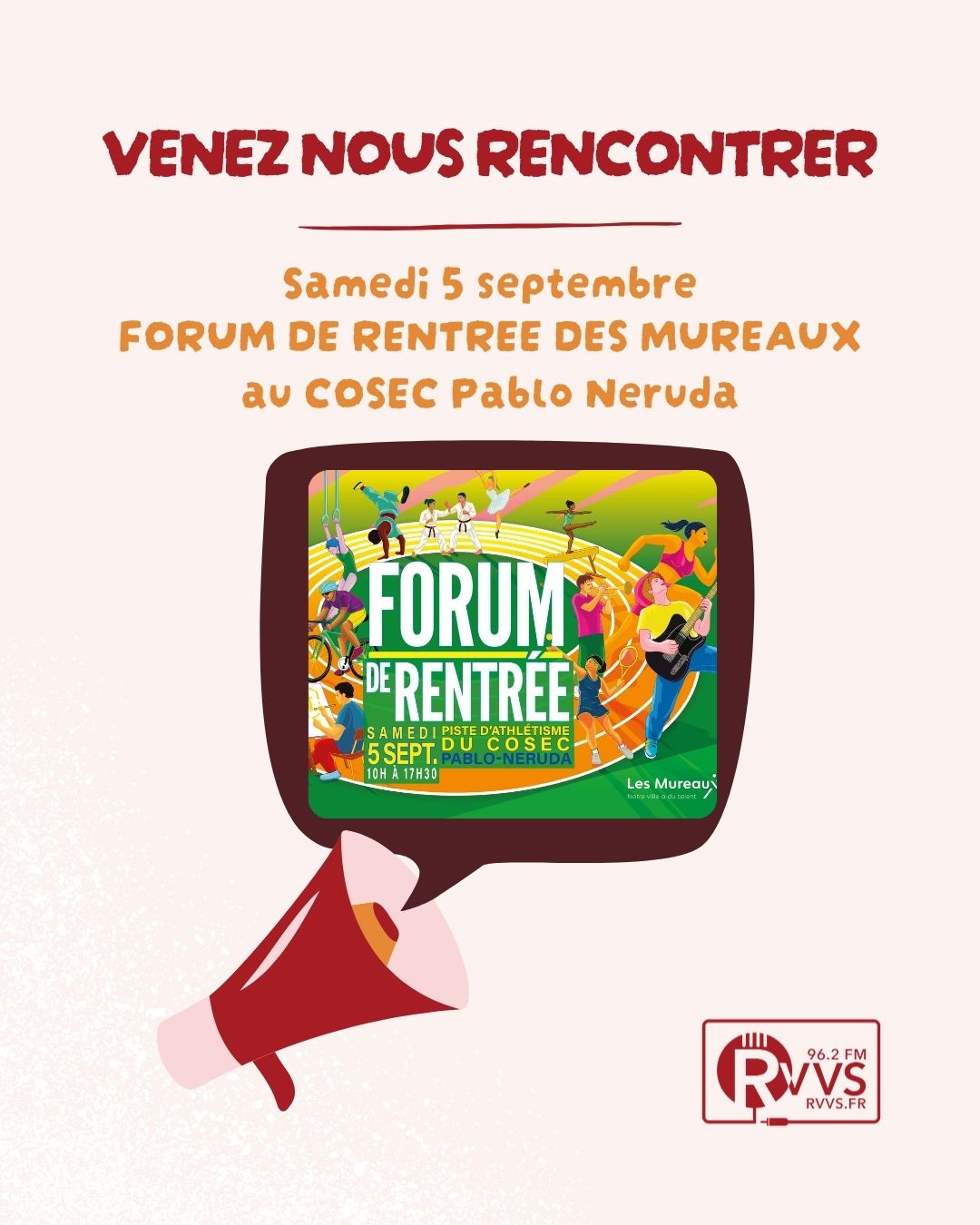 Venez rencontrer l'équipe de RVVS au Forum de rentrée des Mureaux le 05/09/2026