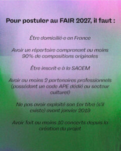Le FAIR 2027, les conditions pour être candidat
