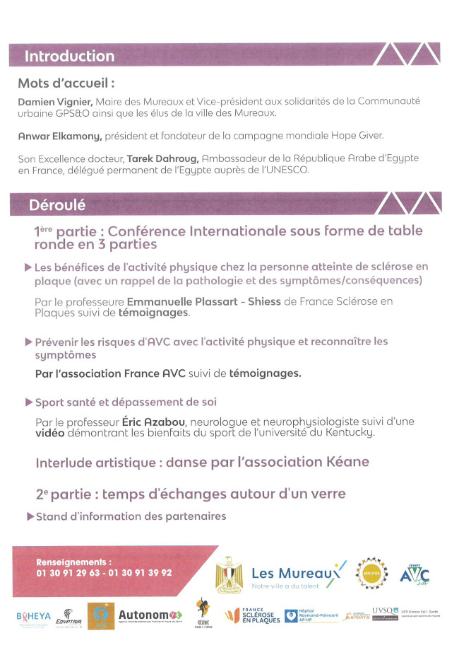 Programme de la conférence sport santé aux Mureaux (78) le 01/10/2026