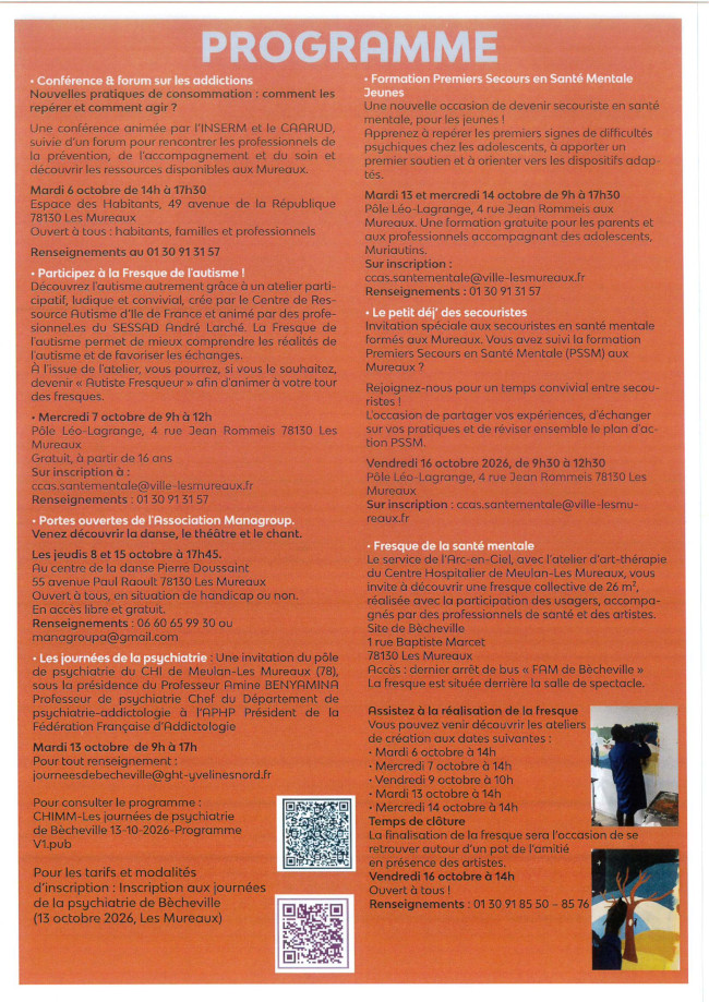 Programme des Semaines d'information sur la santé mentale aux Mureaux (78) du 5 au 18 octobre